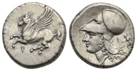 CORINTHIA. Corinth. Circa 350-300 BC. Stater (Silver, 20.50 mm, 8.56 g). Pegasus flying left, Ϙ below. Rev. Helmeted head of Athena left, wearing Cori...