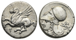 CORINTHIA. Corinth. Circa 350-300 BC. Stater (Silver, 20.70 mm, 8.54 g). Pegasus flying left, Ϙ below. Rev. Helmeted head of Athena left, wearing Cori...