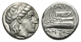 BITHYNIA. Kios. Circa 345-315 BC. Hemidrachm (Silver, 12.70 mm, 2.37 g), struck under the magistrate Miletos. Laureate head of Apollo to right; below ...