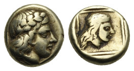 LESBOS. Mytilene. Circa 412-378 BC. Hecte – Sixth Stater (Electrum, 10 mm, 2,53 g). Laureate head of Apollo to right. Rev. Head of a female to right w...