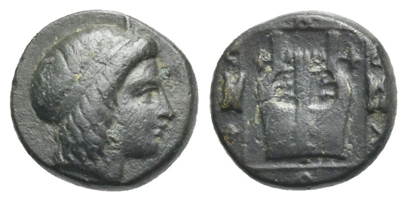 IONIA. Kolophon. Circa 389-350 BC. Bronze (Bronze, 12 mm, 1.88 g). Head of Apoll...