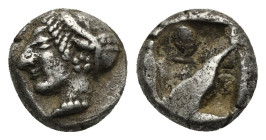 IONIA. Phokaia. Circa 521-478 BC. Diobol (Silver, 9.20 mm, 1.27 g). Head of a nymph to left, wearing a sakkos with a pearled band, a rosette earring, ...