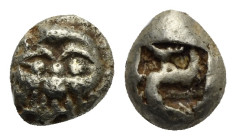 IONIA. Uncertain. Circa 600-550 BC. Hemihekte – 1/12 Stater (Electrum, 7,05 mm, 1,16 g). Archaic head facing. Rev. Incuse square punch. Boston MFA -. ...