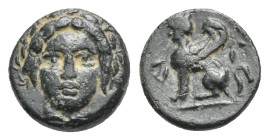 CARIA. Kaunos. Circa 390-370 BC. Chalkous (Bronze, 6.50 mm, 0.87 g). Laureate head of Apollo facing. Rev. Sphinx seated to left; to either side, Δ- Γ....