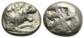 CARIA. Mylasa (?). Circa 520-490 BC. Stater (Silver, 19,71 mm, 11,03 g). Forepart of a lion to right. Rev. Incuse square. SNG Kayhan 930 (\'uncertain ...