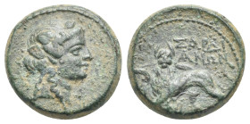 LYDIA. Sardes. Bronze (Bronze, 17.65 mm, 5.84 g) after 133 BC. Head of Dionysos right wearing ivy wreath, curls on neck. Rev. ΣΑΡΔΙ ΑΝΩΝ in two lines....