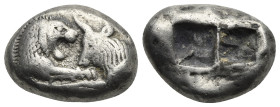 KINGS OF LYDIA. Kroisos. Circa 560-546 BC. Stater or Double siglos (Silver, 21,86 mm, 10,61 g) Sardes. Confronted foreparts of a lion, on the left, an...