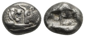 KINGS OF LYDIA. Kroisos, circa 560-546 BC. 1/3 Stater (Silver, 13,51 mm, 3,46 g), Sardes. Confronted foreparts of a lion and a bull. Rev. Two incuse s...