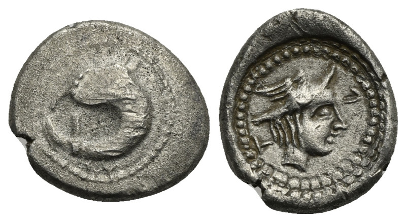 LYCIA. Patara. Circa 400 BC. Hemidrachm. (Silver, 15.61 mm, 2.42 g) Dolphin; wit...