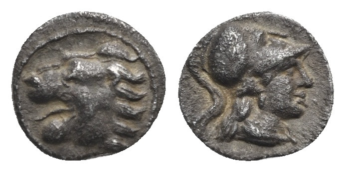 PAMPHYLIA. Side. Circa 370-360 BC. Obol (Silver, 9.66 mm, 0.66 g). Head of lion ...