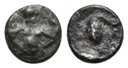 CILICIA. Mallos. Circa 440-390 BC. Obol (Silver, 8.30 mm, 0.69 g). Half-length bust of winged figure facing, head to right, holding solar disk in both...