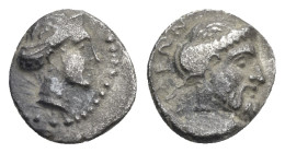 CILICIA. Nagidos. Circa 400-380 BC. Obol (Silver, 10.20 mm, 0.69 g). Head of Aphrodite to right, her hair in a sphendone. Rev. [ΝΑ]ΓΙΔΕΩΝ Bearded head...