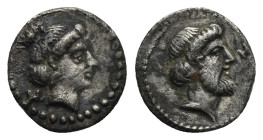 CILICIA. Nagidos. Circa 400-380 BC. Obol (Silver, 10.50 mm, 0.68 g). Head of Aphrodite to right, her hair bound up into a bun at the top of her head; ...