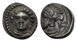 CILICIA. Tarsos. Time of Pharnabazos and Datames. Circa 380-360 BC. Obol (Silver, 9.15 mm, 0.80 g). Female head facing slightly left. Rev. Helmeted an...