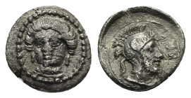 CILICIA. Tarsos. Time of Pharnabazos and Datames. Circa 380-360 BC. Obol (Silver, 10.15 mm, 0.86 g). Female head facing slightly left; wearing pendant...