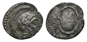 CILICIA. Tarsos. Balakros, satrap of Cilicia, 333-323 BC. Obol (Silver, 10.35 mm, 0.62 g). Head of Athena to right, wearing crested Attic helmet. Rev....