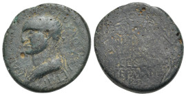 KINGS OF ARMENIA MINOR. Aristobulus, 54-71/2. Oktachalkon (Bronze, 26,65 mm, 13,08 g), with Nero (54-68). Chalcis (?), RY 13 = 66/7. BACIΛEΩC APICTOBO...