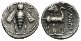 PHOENICIA. Arados. Circa 174-110 BC. Drachm (Silver, 17.00 mm, 4.01 g). Dated year 100 = 160-159 BC. Bee with straight wings; to left, P (date = 100);...