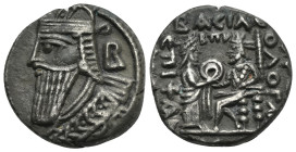 KINGS OF PARTHIA. Vologases IV, 147-191. Tetradrachm (Billon, 24.70 mm, 11.14 g) Seleukia on the Tigris, Dios SE 484 = October 172. Diademed and drape...