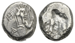ACHEMENID EMPIRE. Time of Darios II or Artaxerxes III. Siglos (Silver, 15.67 mm, 5.33 g) Sardes, circa 420-350 BC. The Great King running to right, we...
