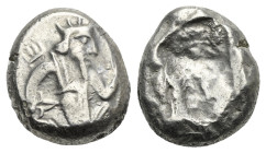 ACHEMENID EMPIRE. Time of Darios II or Artaxerxes III. Siglos (Silver, 15.57 mm, 5.44 g) Sardes, circa 420-350 BC. The Great King running to right, we...