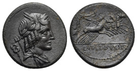 Lucius Iulius Bursio, 85 BC. Denarius (Silver, 18.20 mm, 3.70 g) Rome. Laureate and draped bust of Apollo Vejovis right, with long hair in ringlets an...