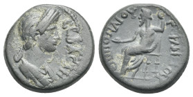 LYDIA. Gordus-Julia. Plotina Augusta (wife of Trajan) 105-123. Ae (17.00 mm, 3.59 g) struck under the magistrate Poplius. [ΠΛΩΤЄΙΝΑ] left, CЄBACTH rig...