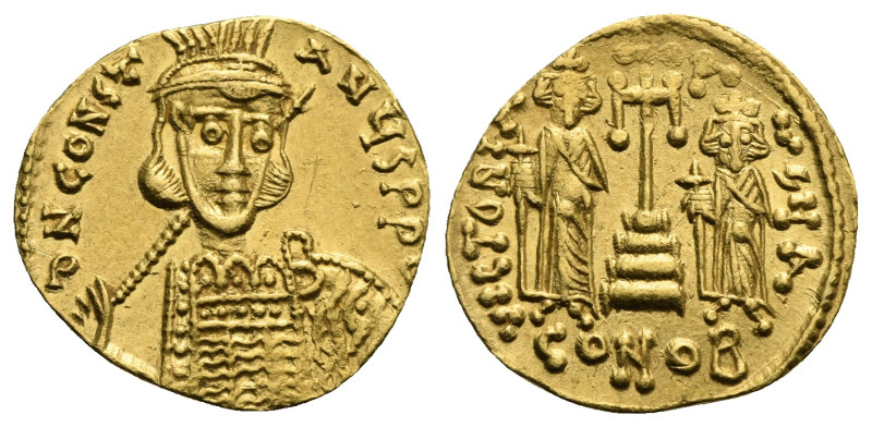 Constantine IV Pogonatus, 668-685, with Heraclius and Tiberius. Solidus (Gold, 1...