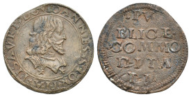 PESARO. Giovanni Sforza, Lord of Pesaro, 1489-1510. Soldo. (Rame, 21.28 mm, 2.71 g). IOANNES SFORTIA PISAVRI DO Armoured bust right with long hair and...