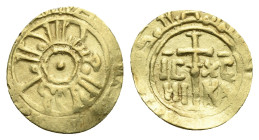 KINGDOM OF SICILY. Ruggero II, 1130-1154. Tarì (Gold, 13.00 mm, 1.02 g), Messina or Palermo mint. Struck after the reform of 1140. Pellet in pelleted ...