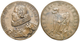 Vincenzo II Gonzaga, 1594-1627. Medaglia fusa in bronzo. Opus: Gaspare Moroni Mola. (Bronzo, 44.03 mm, 22.16 g). VINCEN II D G DVX MANT VII (ET) M F V...