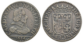 Charleville. Carlo I Gonzaga Nevers, 1580-1637, duca di Mantova e del Monferrato, 1627-1637, di Nevers, Rethel e principe di Arches. Liard 1614. (Bron...
