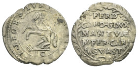 Mantova. Ferdinando Carlo, 1652-1708, ultimo duca di Mantova e del Monferrato,1665-1707. Cavallotto da 10 soldi. (Argento, 23.13 mm, 2.09 g). FERD CAR...