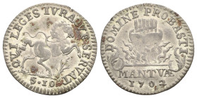 Mantova. Ferdinando Carlo, 1652-1708, ultimo duca di Mantova e del Monferrato,1665-1707. Cavallotto 1702. (Mistura, 22.52 mm, 2.40 g). DOMINE PROBASTI...