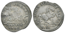 Mantova. Ferdinando Carlo, 1652-1708, ultimo duca di Mantova e del Monferrato,1665-1707. Cavallotto da 10 soldi 1702. (Mistura, 22.81 mm, 2.23 g). DOM...
