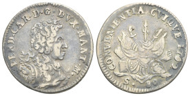 Mantova. Ferdinando Carlo Gonzaga, 1652-1708, ultimo duca di Mantova e del Monferrato. 2 Lire da 80 Soldi 1702. (Argento, 28.10 mm, 6.94 g). FERD CAR ...