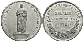 Medaglia commemorativa del 19 anniversario di nascita di Virgilio, 1870. Opus: Gaetano Calvi. (Piombo bianco, 43 mm, 25.86 g). P VIRGILIVS MARO CECINI...
