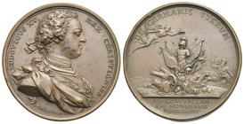 Luigi XV re di Francia, 1814-1824. Battaglia di Guastalla. Medaglia 1734. Opus: J.C. Roettiers. (Bronzo, 41.18 mm, 34.34 g). LVDOVICVS XV REX CHRISTIA...