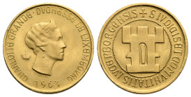LUXEMBOURG. Charlotte, 1919-1964. Commemorative 20 Francs 1963 (Gold, 21 mm, 6,45 g) 1000th anniversary of the founding of Luxembourg. CHARLOTTE GRAND...