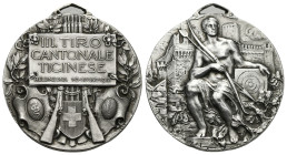 Confederation gold "Ticino - Bellinzona Shooting Festival" Medal 1912 (Silver, 33 mm. 21.80 g). TERZO TIRO CANTONALE TICINESE BELLINZONA 16 GIUGNO 191...