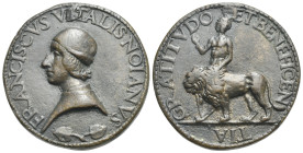 Francisco Vidal da Noya, ?-1492. Bronze medal attributed to Lysippus. (Bronze, 39.04 mm, 36.08 g). FRANCISCVS VITALIS NOIANVS Bust lwft wearing round ...