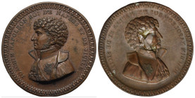 Gioacchino Napoleone Murat, 1767- 1815, King of Naples. Plaquette 1808. (Copper, 44.31 mm, 5.96 g). JOACHIM NAPOLEON ROI DE NAPLES ET DE SICILE Bust i...