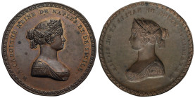 Maria Annunziata Carolina Bonaparte Murat, 1782-1839. Plaquette. 1808. (Copper, 44.96 mm, 5.21 g). M A CAROLINE REINE DE NAPLES ET DE SICILIE Paludate...