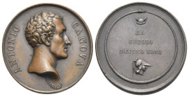 Antonio Canova, 1757-1822. Laudatory medal, 1817 (Bronze, 34 mm, 22.52 g) by F. Putinati. ANTONIO CANOVA Bare headed bust right; on the neck cut, PUTI...