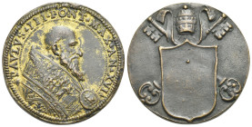 Paolo III, Pope, Alessandro Farnese, 1534-1549. Hybrid medal c. 1550 by Cesati called “the grechetto” for the obverse. (Gilted bronze, 40.74 mm) PAVLV...