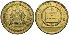 France, First Republic. Council of the five hundred. Medal by Gatteaux. Paris, 1798 (an. VI). Medal. (Gilted copper, 50 mm, 44.37 g). RÉPUBLIQUE FRANC...
