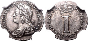 GREAT BRITAIN. George II, 1727-60. 
Silver penny, 1756. 
Young laureate and draped bust facing left. Legend reads GEORGIVS&middot;II&middot; DEI&mid...