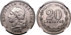 ARGENTINA. 
Copper-nickel 20 centavos, 1896. 
Obv: REPUBLICA ARGENTINA, liberty head left; date below. Rev: denomination within wreath.
In secure p...