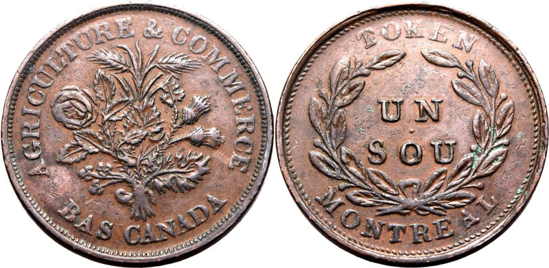 CANADA. 
Copper 1 sou, 1837. Lower Canada - Bank of Montreal. 
Montr&eacute;al...
