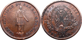 CANADA. DEAUX SOU. 
Copper 1 penny, 1837. Lower Canada - Quebec bank. 
Extremely fine. 

Diameter: 34 mm.
Weight: 18.8 g.
Composition: Copper.
...